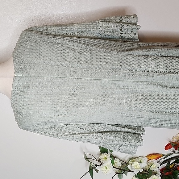 Adrianna Papell Half Bell Sleeve Lace Overlay Light Sage Sheath Dress Designer - Picture 5 of 15